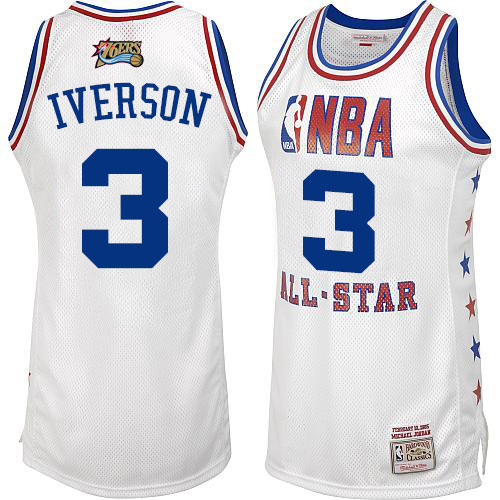 Mens Mitchell and Ness Philadelphia 76ers 3 Allen Iverson Authentic White 2003 All Star Throwback NBA Jersey